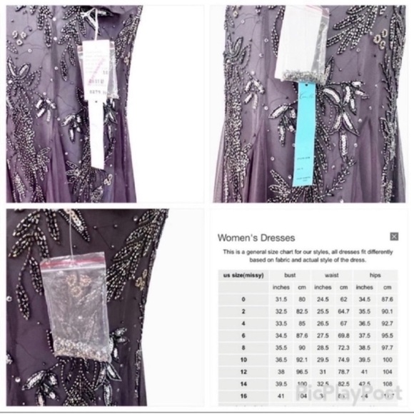 NEW Camille La Vie Long Sleeve Beaded V-Neck Godet Dress Gunmetal Gray SZ 10 - Picture 13 of 13